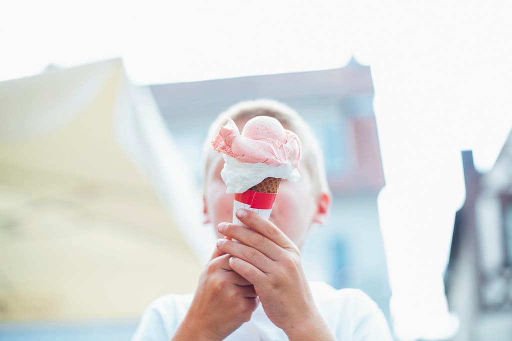 Child lick handmade ice cream