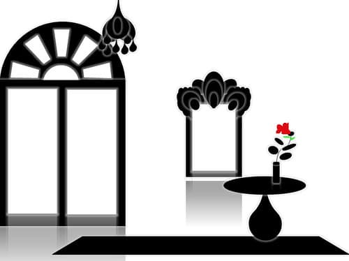 Window and mirror virtual room with flower
