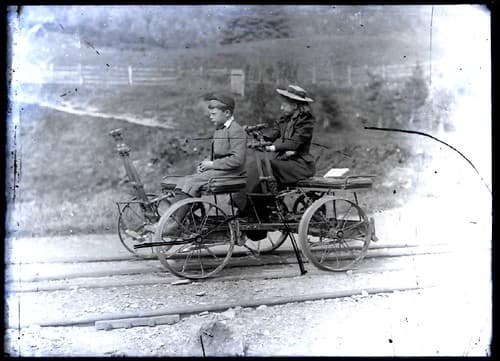 Mystery hand-powered cart on railway track