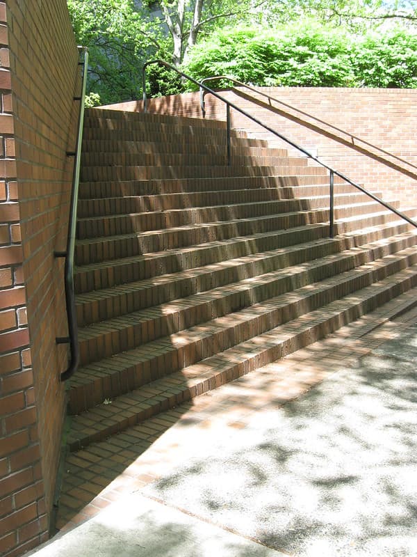 Brick staircase in mottled light
