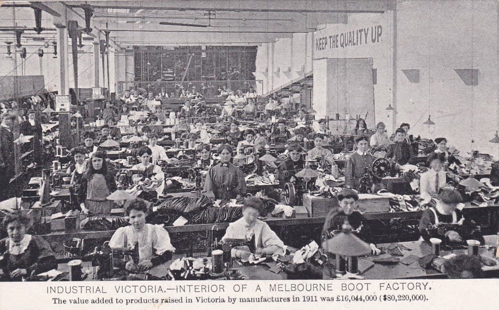 Interior of a Melbourne Boot Factory, Victoria - circa 1911