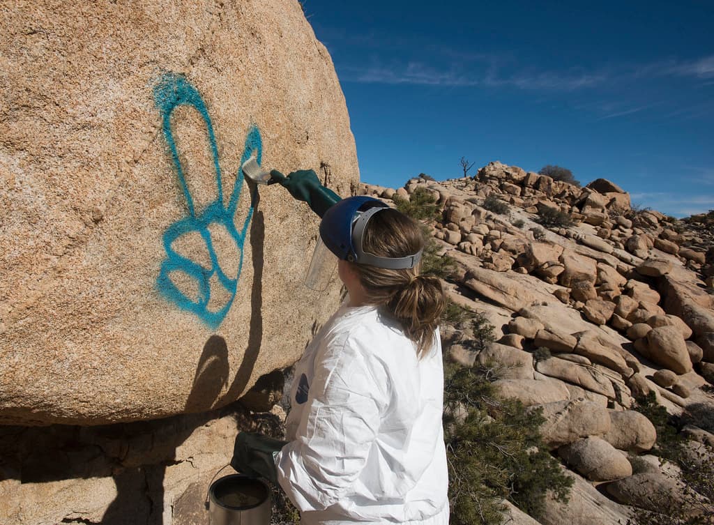 Applying Elephant Snot Graffiti Remover
