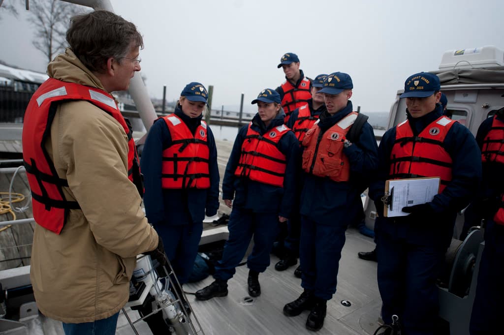 Marine Science Cadets take light readings in Thames River