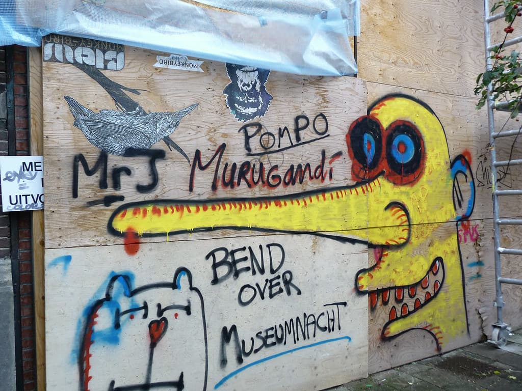 Amsterdam city: stencil-art, graffiti and wall-painting, photo in 2013