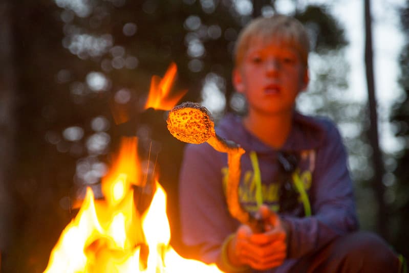 Making s'mores at Lewis Lake