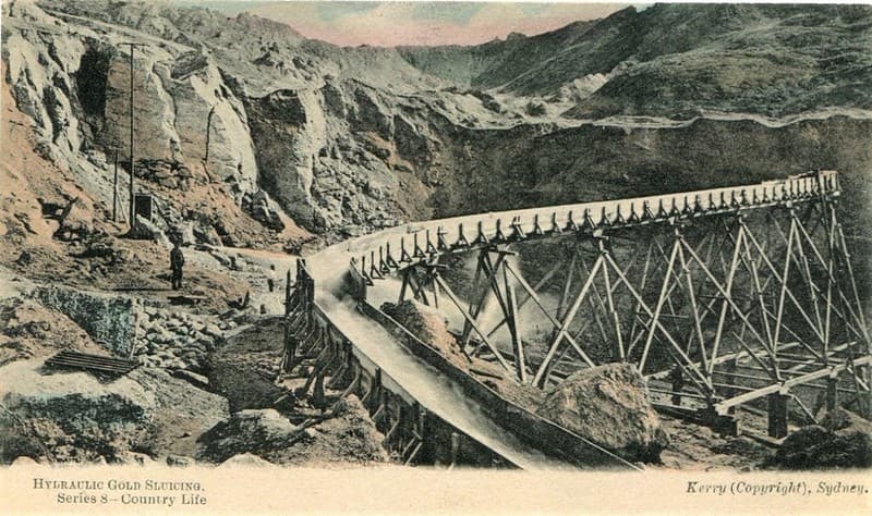 Hydraulic Gold Sluicing in Australia - circa 1905