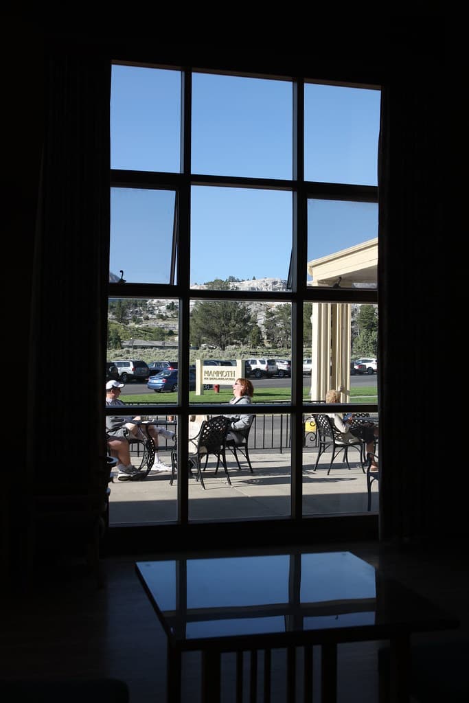 Mammoth Hot Springs Hotel, view out the window from the Map Room