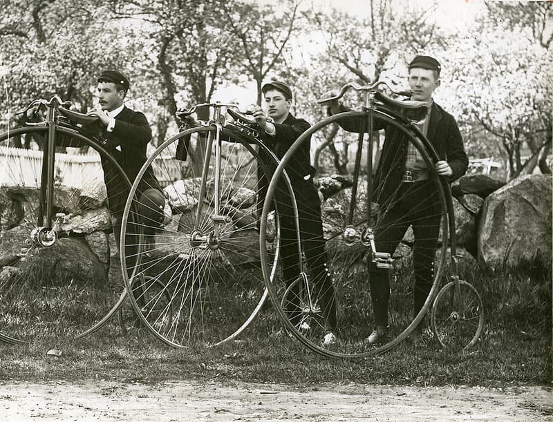Phillips Academy students cycling, c. 1900