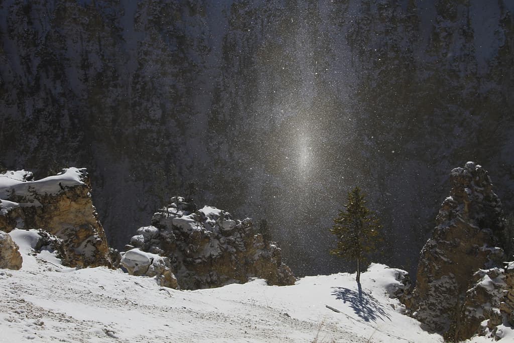 'Sun spot' in ice crystals in the Grand Canyon of the Yellowstone