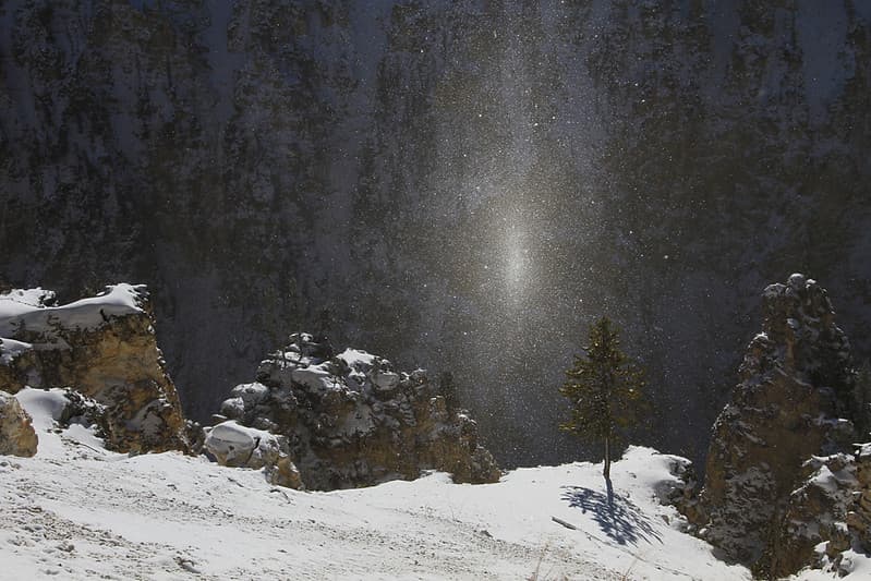 'Sun spot' in ice crystals in the Grand Canyon of the Yellowstone