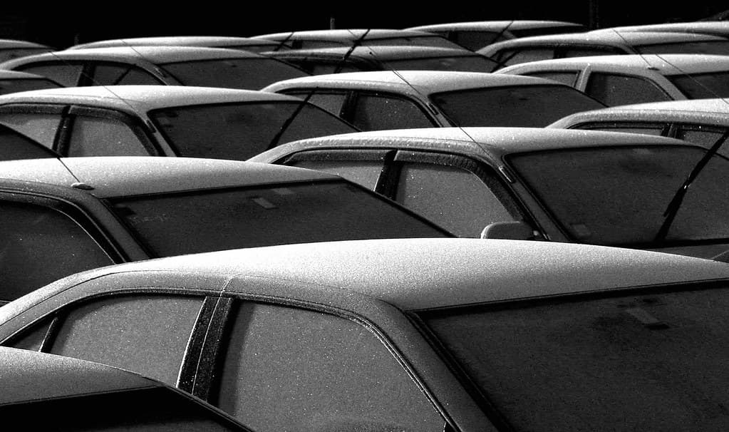 A frosty start in the car yard.