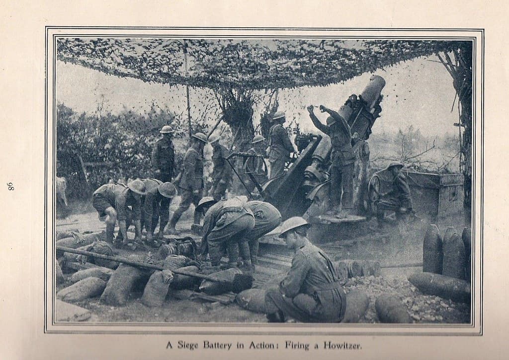 A Seige Battery in action, firing a Howitzer - WW1