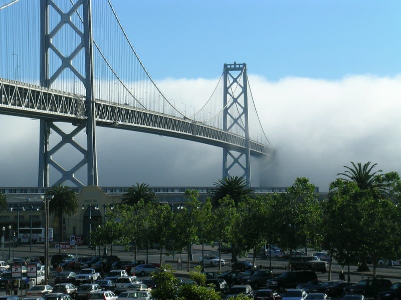 Bay bridge engulfed in fog
