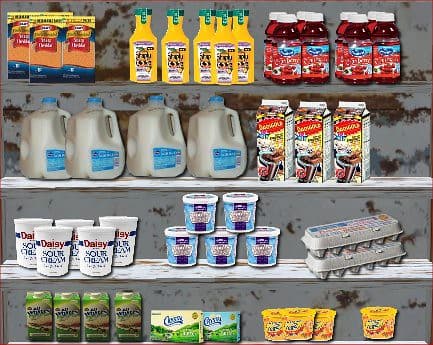 Supermarket shelf-refridgerated foods