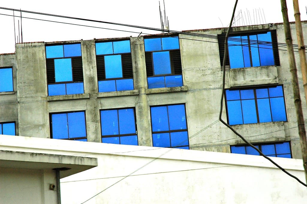 3rd world Blue Abstract, blue glass office building, Dhaka, Bangladesh