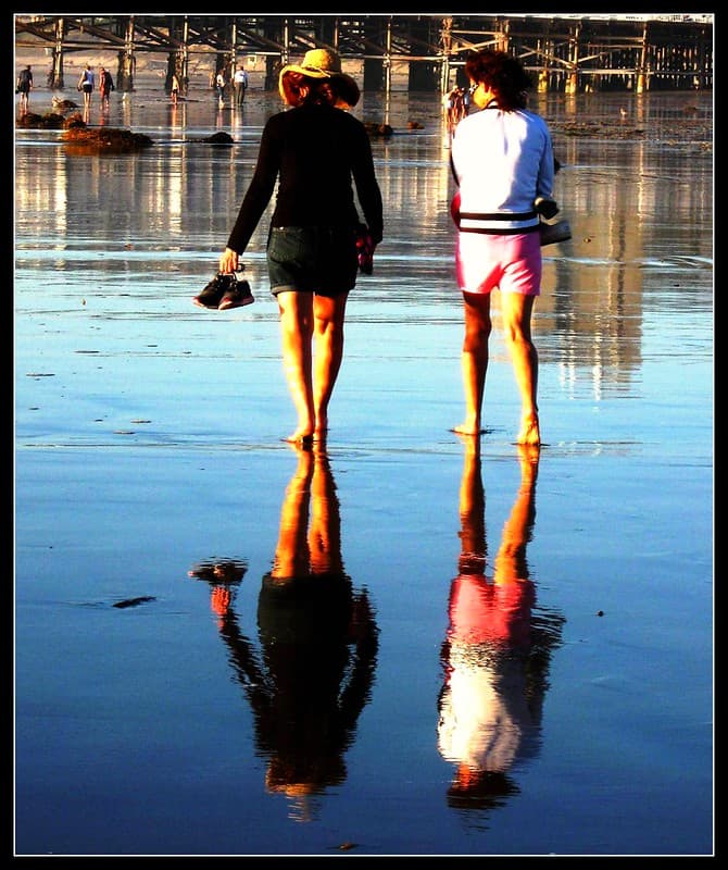 Women Walking the Beach, Barefoot Strollers, San Diego, Califoria