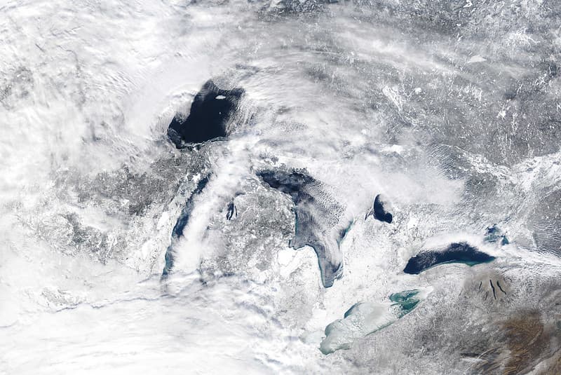 MODIS satellite image Great Lakes ice cover