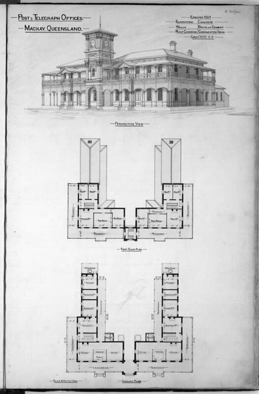 Architectural plans of the Post and Telegraph Offices, Mackay, 1888
