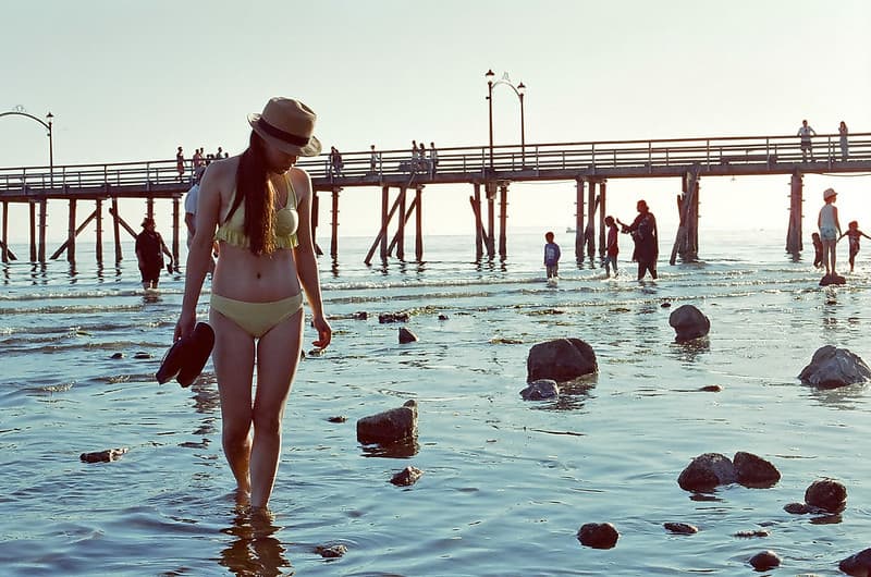 Walking Through Low Tide at the Beach