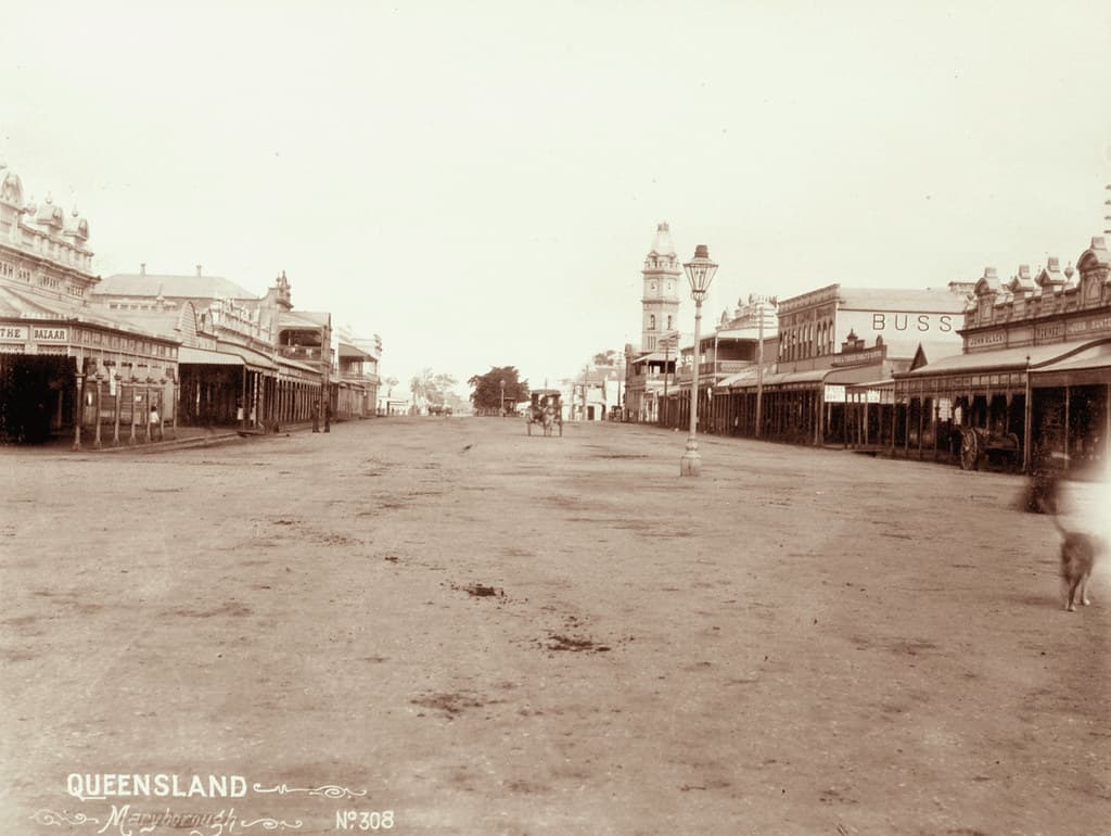 Bourbong Street with Post Office in the distance, Bundaberg, c 1897