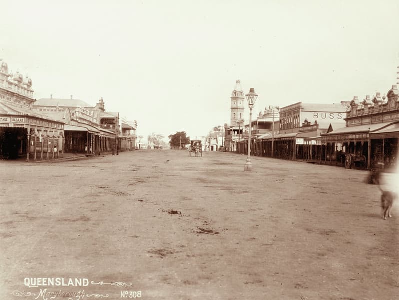 Bourbong Street with Post Office in the distance, Bundaberg, c 1897