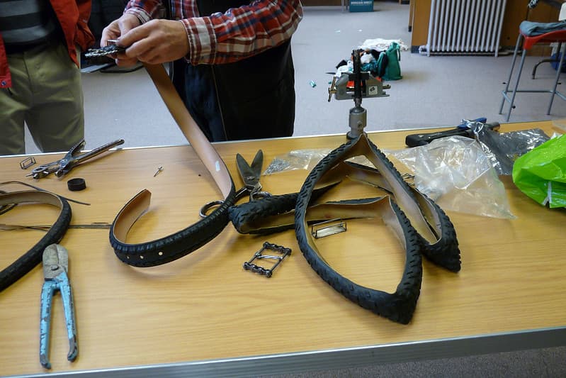 Reading Repair Cafe - old bicycle tyres into belts (2)