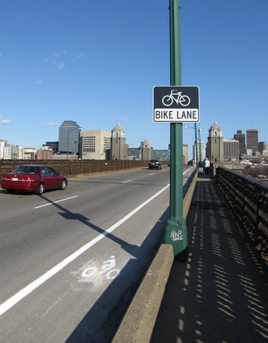 Longfellow Bridge Bicycle Lane Sign, March 2010