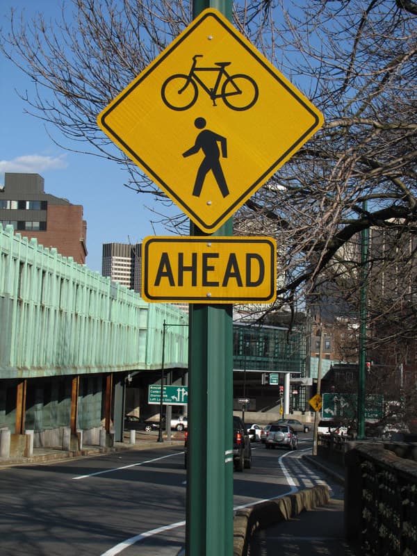 Longfellow Bridge Bicycle-Pedestrian Lane Sign, March 2010