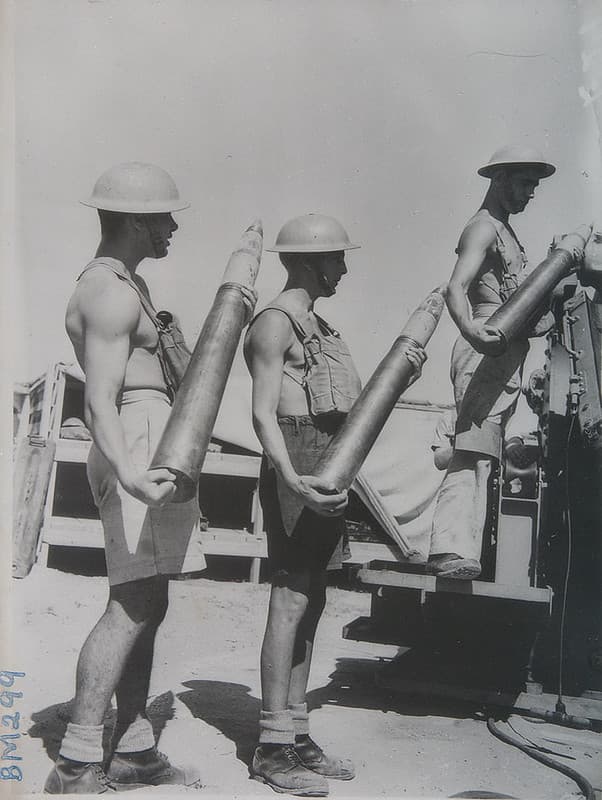 World War 2 soldiers with 3.7 inch anti aircraft shells