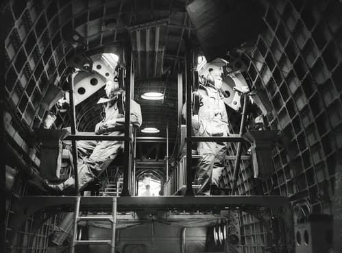 Gunners inside a World War II Short Sunderland flying boat