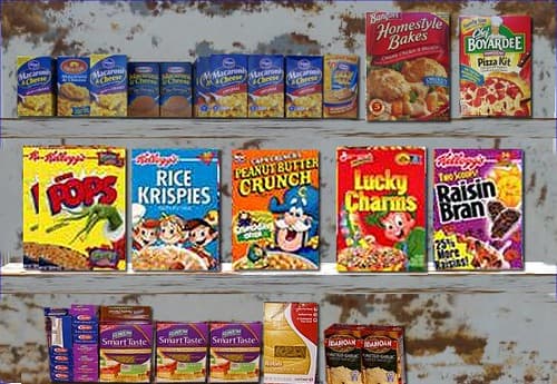 Supermarket shelf-boxed foods