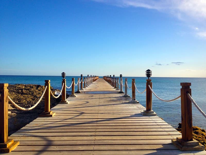 Pier with Roped Fence on Ocean