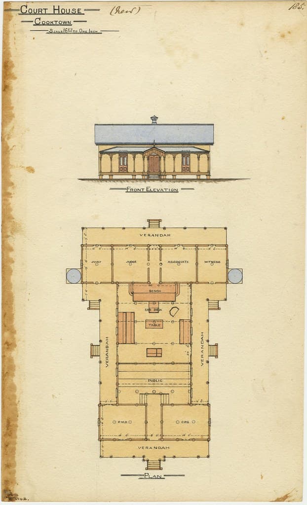 Architectural drawing of the Court House, Cooktown, 21 June 1886