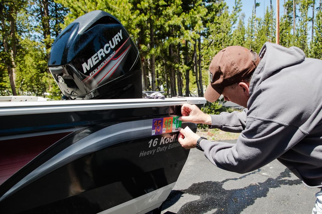 Applying a boat permit sticker