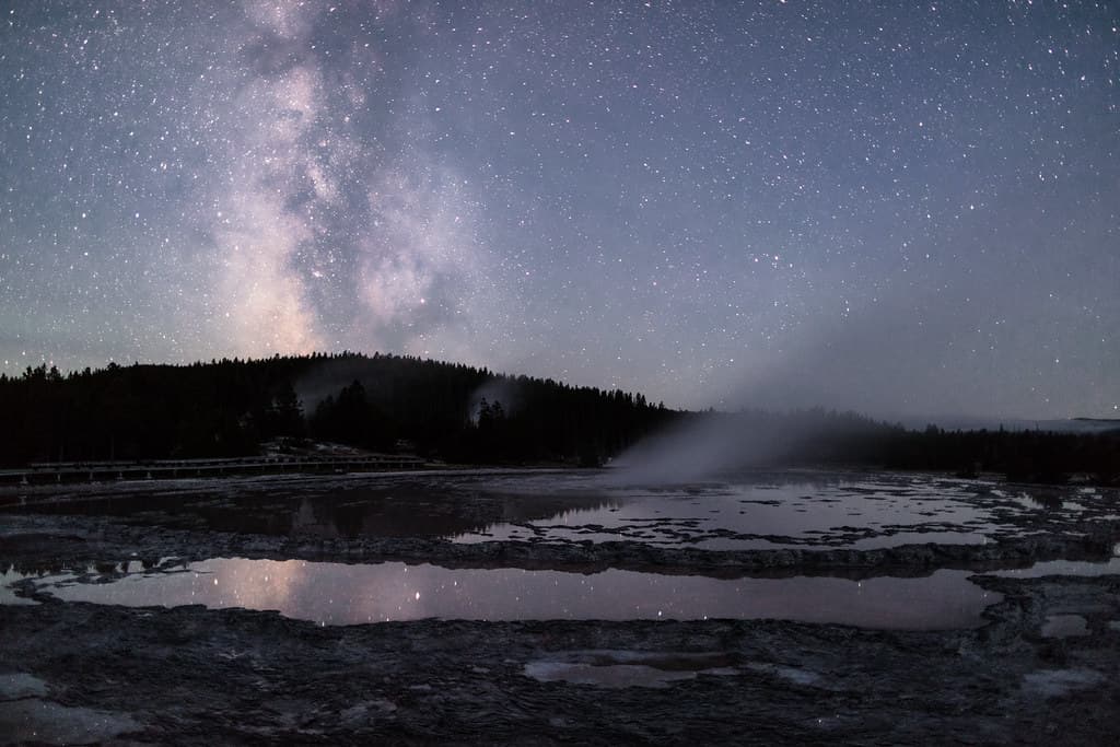 Milky Way reflecting in the pool of Great Fountain Geyser