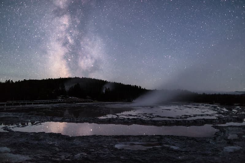 Milky Way reflecting in the pool of Great Fountain Geyser