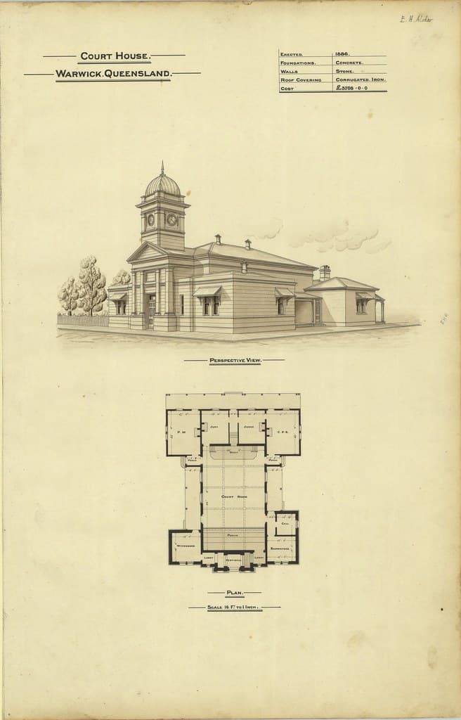 Architectural plans of Court House, Warwick, 1888