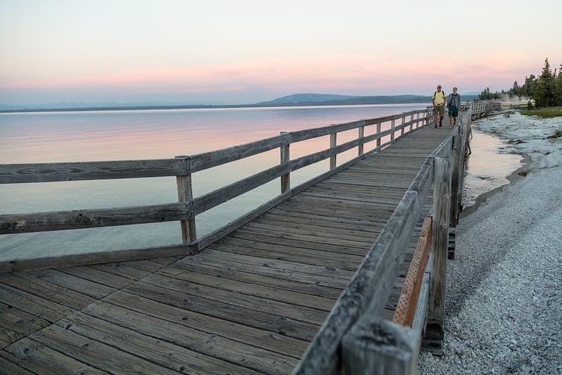 Enjoying a sunset near Big Cone in West Thumb Geyser Basin