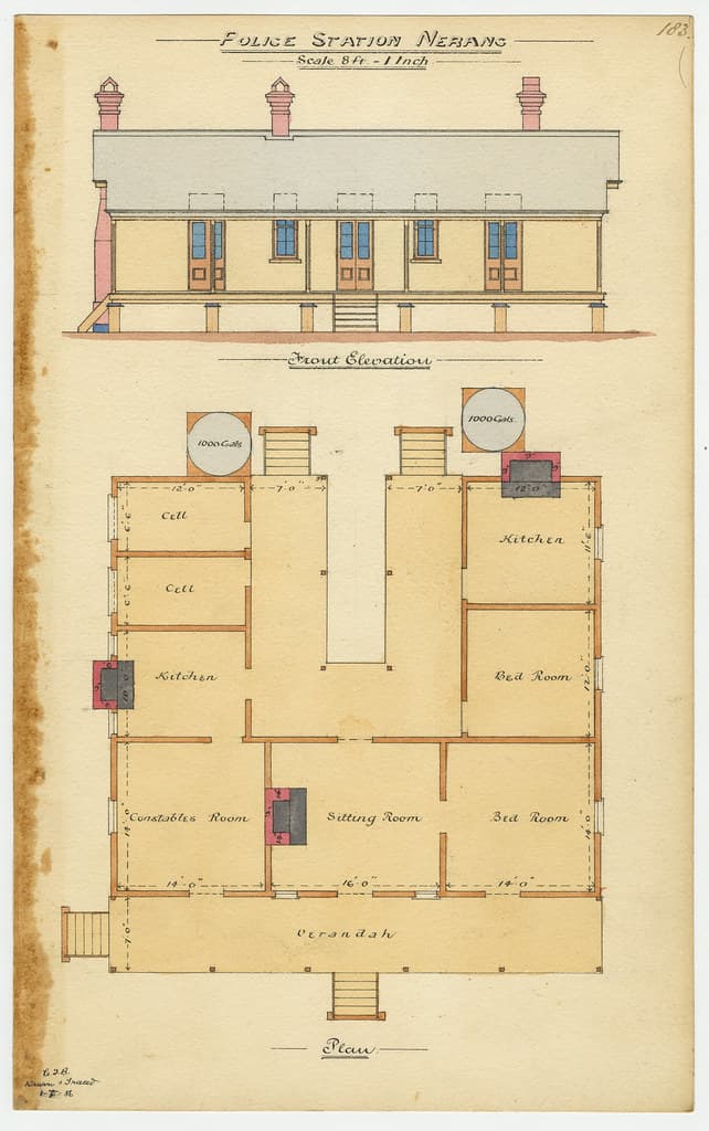Architectural drawing of the Police Station, Nerang, 1 October 1886