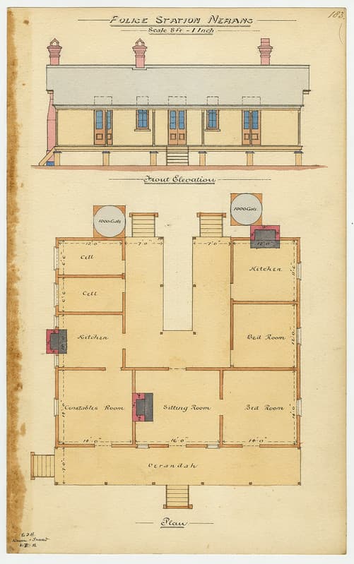 Architectural drawing of the Police Station, Nerang, 1 October 1886
