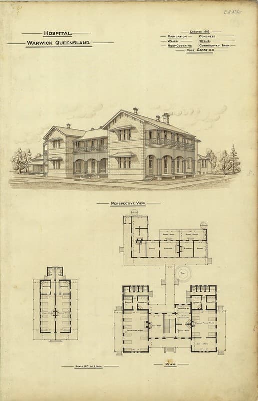 Architectural plans of hospital, Warwick, 1888