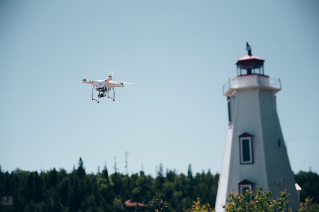 Drone over lighthouse