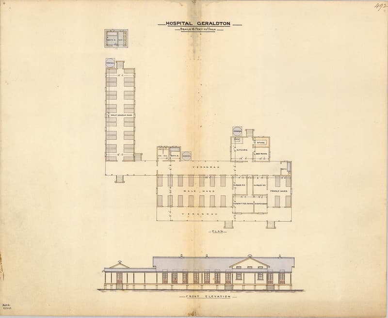 Architectural drawing of the Hospital, Geraldton, 22 September 1885
