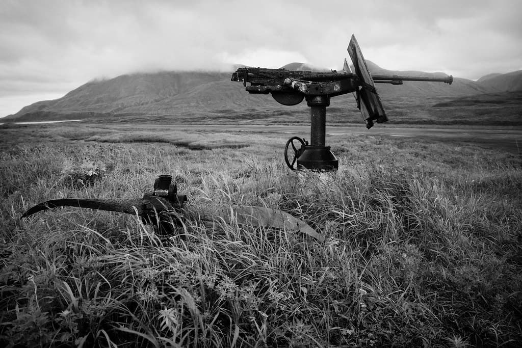 WWII Anti-aircraft gun & plane relics, Attu