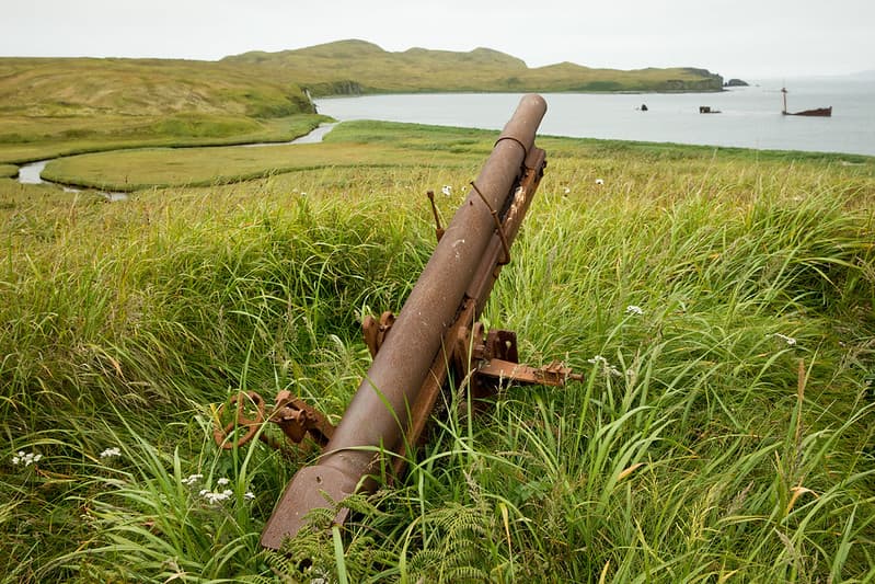 Japanese Anti-Aircraft 75mm Type 88 gun and Gertrude Cove, Kiska