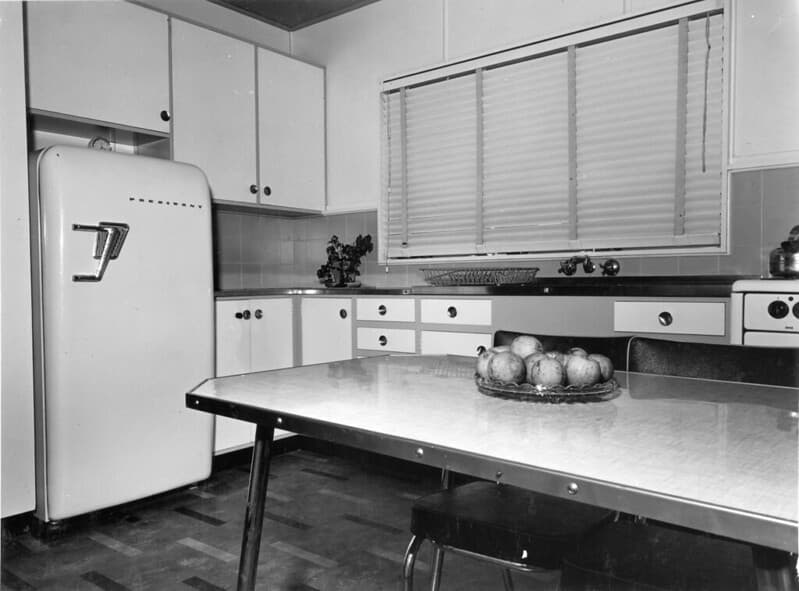 Kitchen decor, interior of Housing Commission dwelling, Ashgrove
