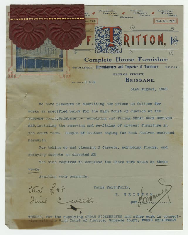 Tritton's furniture quote for the Supreme Court building.