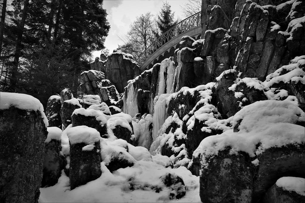 Iced waterfall bw
