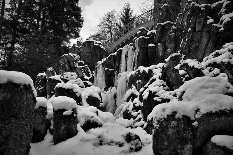 Iced waterfall bw