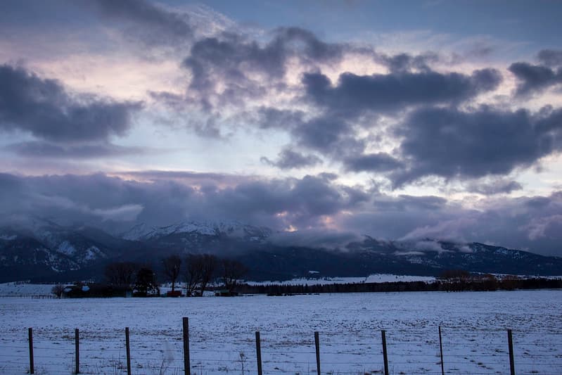 Winter sunset in the Wallowa mountains.